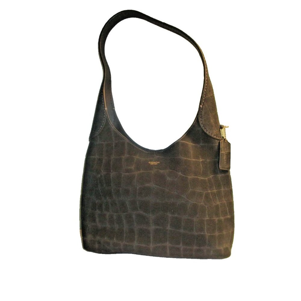 *Coach Black Croc-Embossed Suede Hobo Shoulder Bag - NWT - Picture 2 of 11